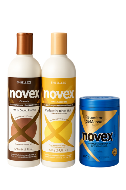 Novex Chococare & Chococlean Shampoo With Cocoa Protein And Mass Reposition Hair Mask Set