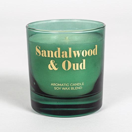Rakle Sandalwood & Oud Scented Candle - Luxurious Ambiance, 24hr Burn Time