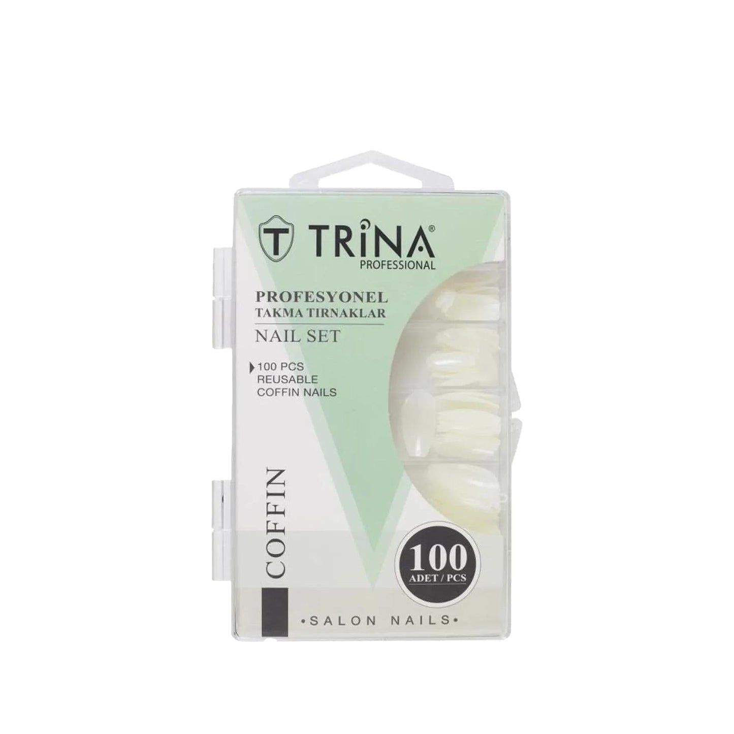 Trina Coffin False Nails 100 Pieces - Artificial Nail Tips for Salon Quality Look at Home