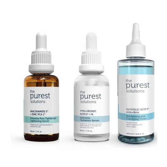 The Purest Solutions Skincare Set - Pore Tightening, Hydrating Serum & Exfoliating Toner for Uneven Skin Tone