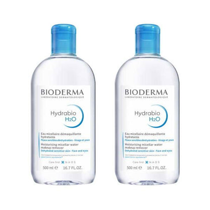 Bioderma Hydrabio H2O Micellar Water for Hydration and Makeup Removal, Fragrance-Free Skincare, 2x500ml