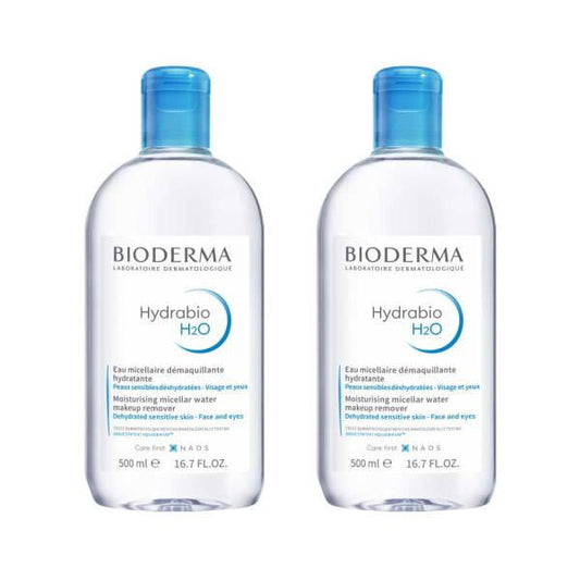 Bioderma Hydrabio H2O Micellar Water for Hydration and Makeup Removal, Fragrance-Free Skincare, 2x500ml