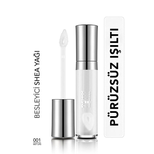 Flormar Dewy Lip Glaze: Hydrating, Non-Sticky Lip Gloss with Shea Butter for Lasting Shine & Smooth Lips - Wet Lips 001