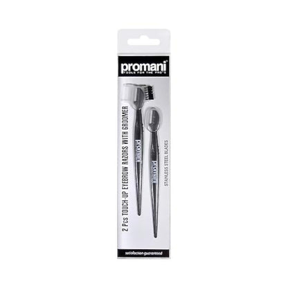 Promani PR-932 Eyebrow Razor Set with Comb & Brush Cap, 2-Pack
