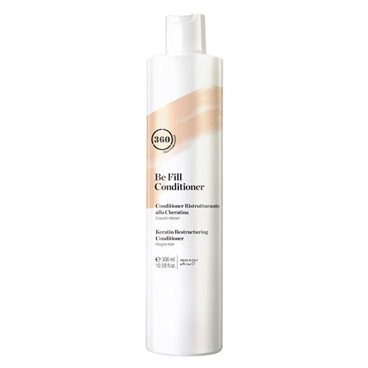 360 Hair Professional: Be Fill Keratin Hair Conditioner - Repairs & Strengthens Damaged Hair, Heat Protection, Olive Oil, Adds Shine & Elasticity - 300ml/10.14 fl oz
