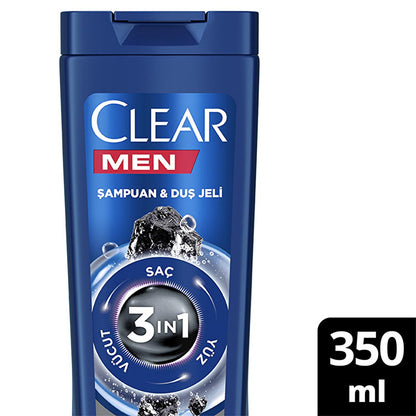 Clear Men 3-in-1 Charcoal Shampoo & Shower Gel: Deep Clean, Fight Dandruff, & Simplify Your Routine - 11.83 fl oz