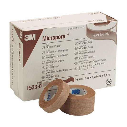3M Micropore Surgical Paper Tape, Tan, 2 Inch x 10 Yards, Box of 6
