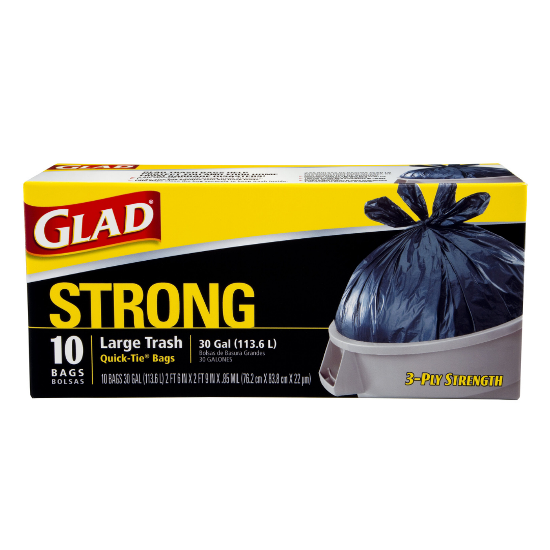 Glad Strong Large Trash Quick-Tie Bags 30 Gallon (10 Count)