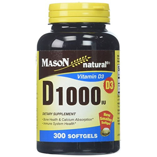 Mason Natural® Vitamin D3 1000 IU – Bone & Immune Support (300 Softgels)
