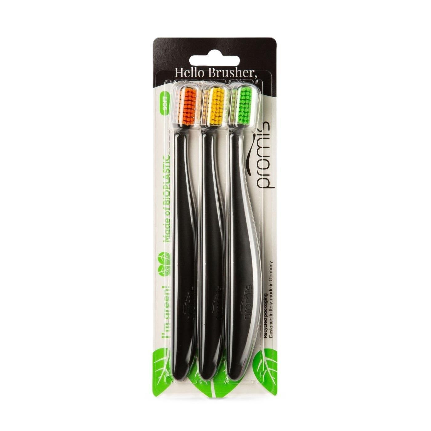 Promis Black Toothbrush Set with Soft Bristles 3-Pack