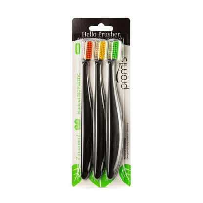 Promis Black Toothbrush Set with Soft Bristles 3-Pack