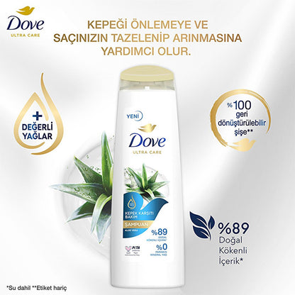 Dove Ultra Care Aloe Vera Anti-Dandruff Shampoo: Soothe Itchy, Dry Scalp & Eliminate Flakes with Natural Tea Tree Oil - Vegan & Paraben Free