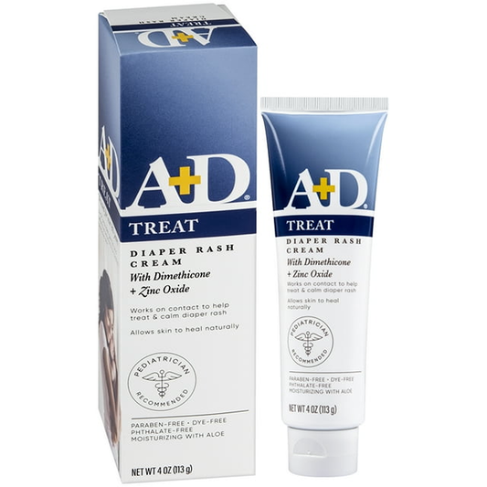 A+D Diaper Rash Treatment Cream with Zinc Oxide & Dimethicone, 4 oz Tube