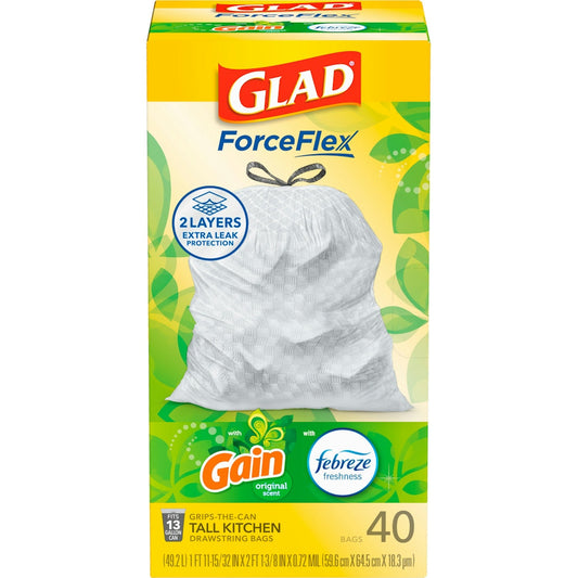 Glad Gain Original Scent Drawstring Tall Kitchen 13 Gallon Trash Bags