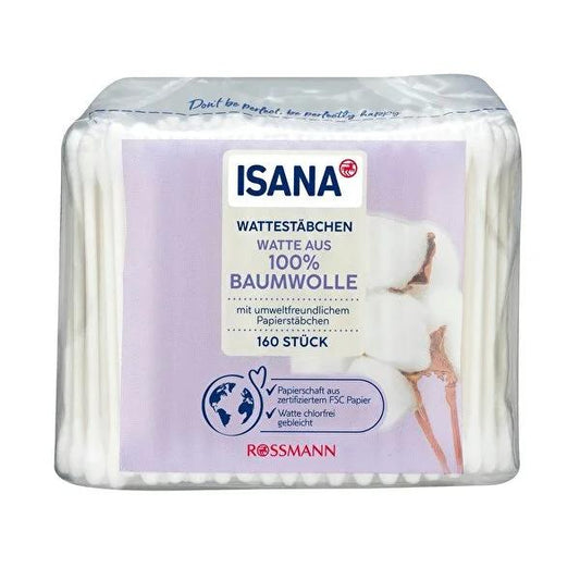 Isana: Gentle & Safe Ear Cleaning Cotton Swabs - 160 Count, 100% Cotton, Biodegradable - Perfect for Daily Hygiene & Personal Care
