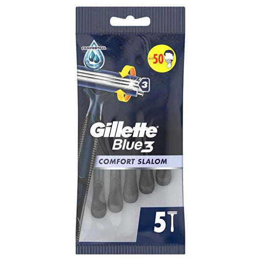 Gillette Blue3 Disposable Razor Blades for Men - 5 Pack, Close Shave, Lubricating Strip, Pivoting Head