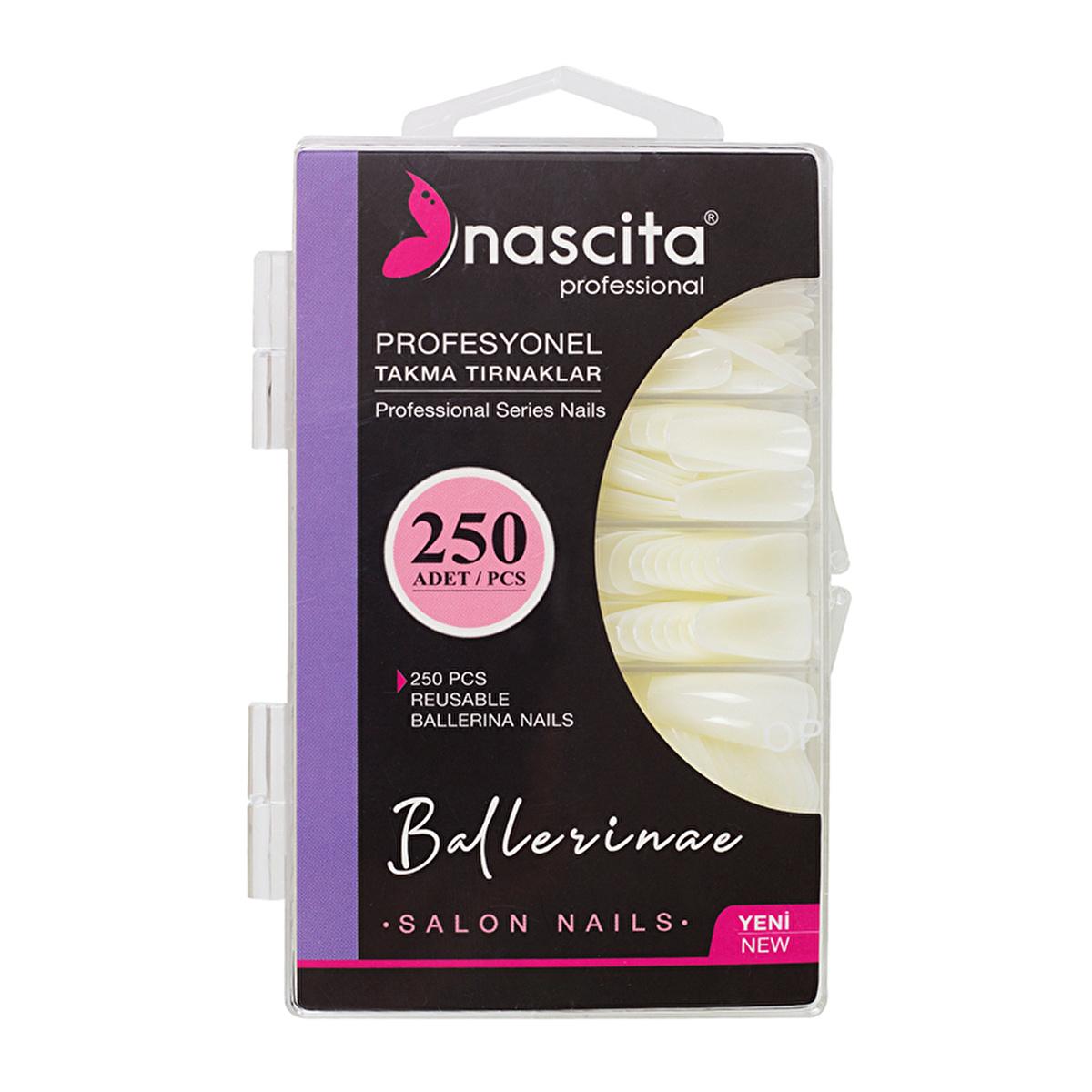 Nascita 250 Piece Ballerina Shaped Artificial Nails - Reusable, Easy Application, Temporary Nail Enhancement Kit