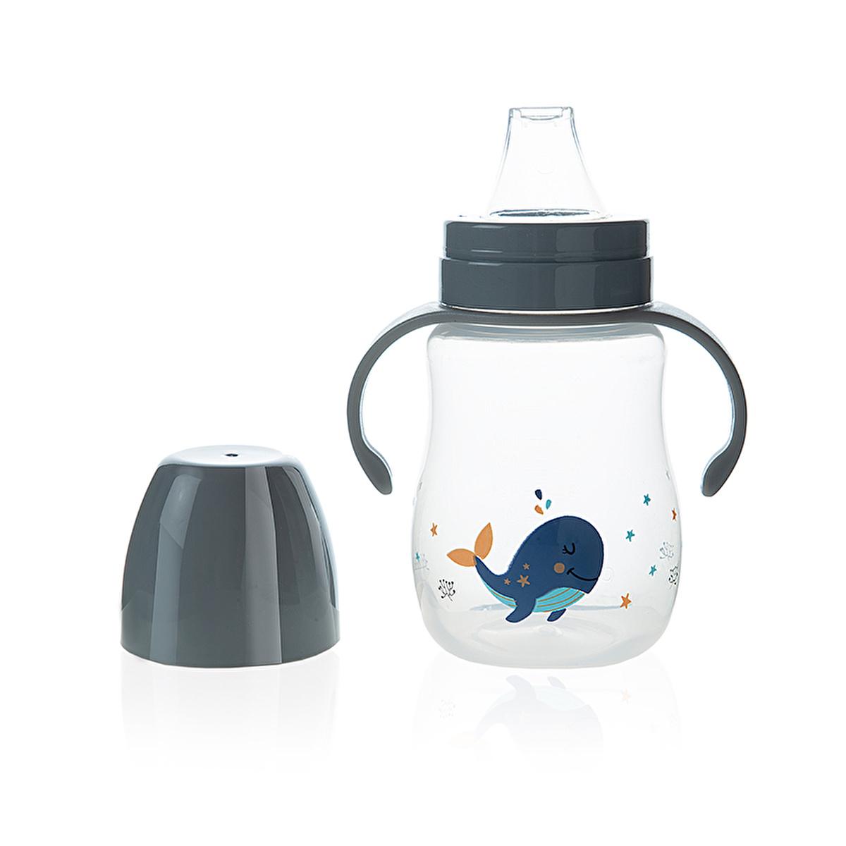 Babyjem Spill-Proof Baby Sippy Cup - 8.45 fl oz, Grey - Easy Transition from Bottle to Cup for Babies Aged 6-18 Months
