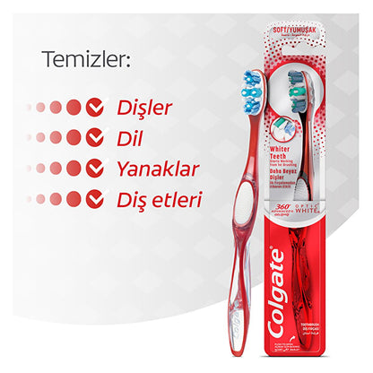 Colgate 360 Advanced Optic White Toothbrush - Whiter Teeth, Tongue & Cheek Cleaner, Medium Bristles, Plaque Removal