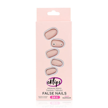Eklips Floral Oval False Nails with Easy Application, 24 Pieces