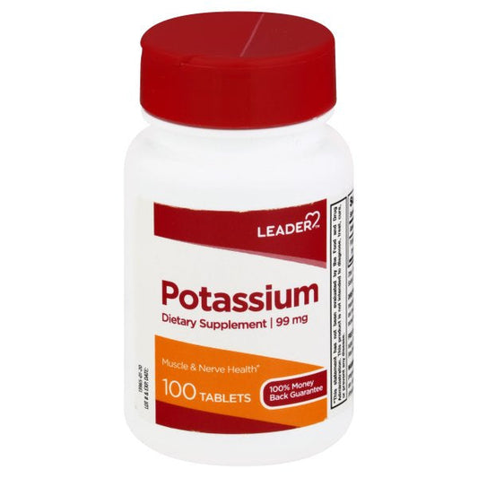 Leader™ Potassium Gluconate 99 mg – Essential Mineral Supplement (100 Tablets)