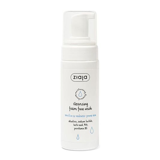 Ziaja Facial Cleansing Foam for Sensitive & Redness-Prone Skin | Vegan, Natural, Gentle Face Wash | Soothing Oil-Free Cleanser