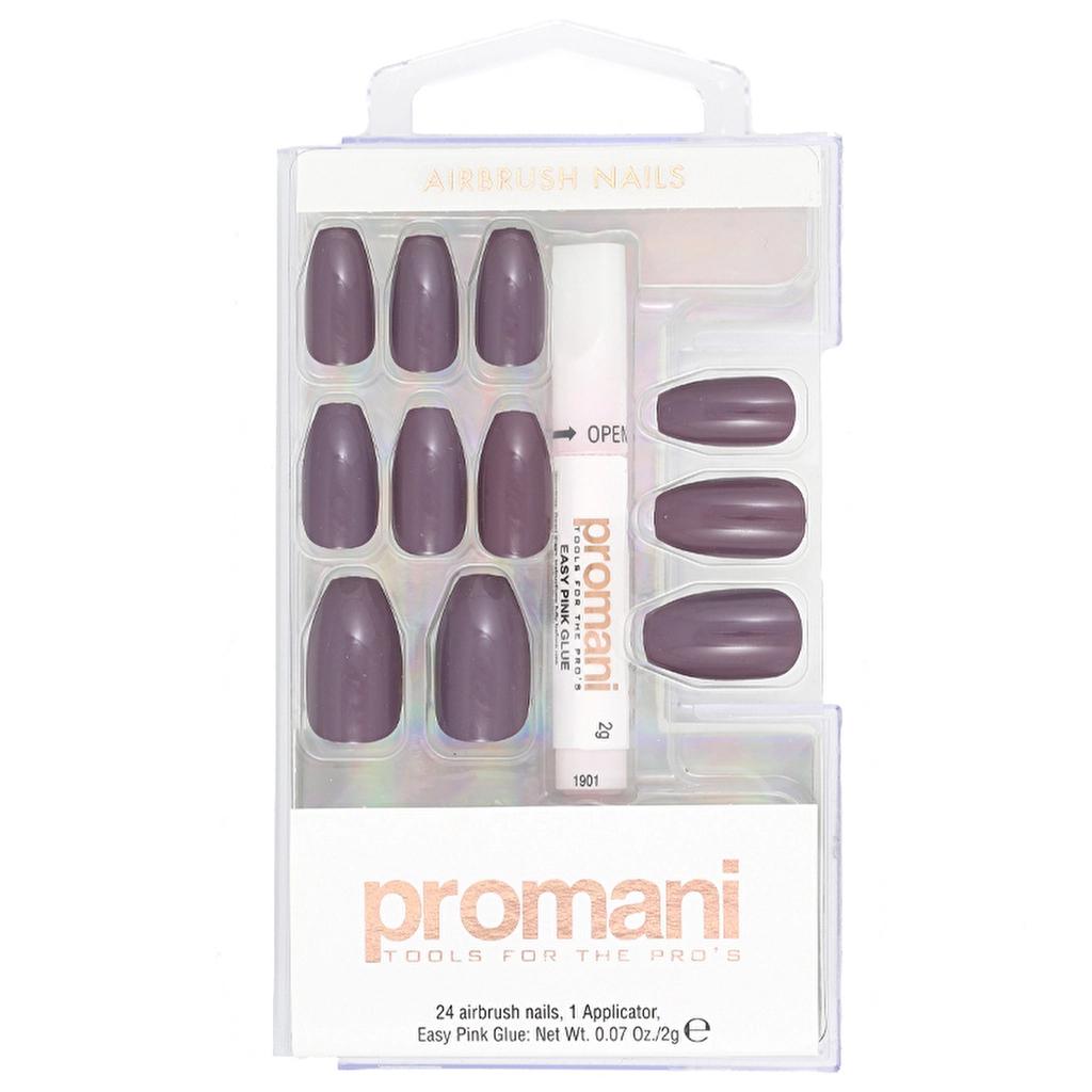 Promani Plum False Nail Kit with Glue 24 pcs