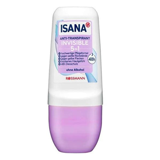 Isana Invisible Deodorant Roll On - 48 Hour Odor Protection, Alcohol-Free, Stain-Free Clothing