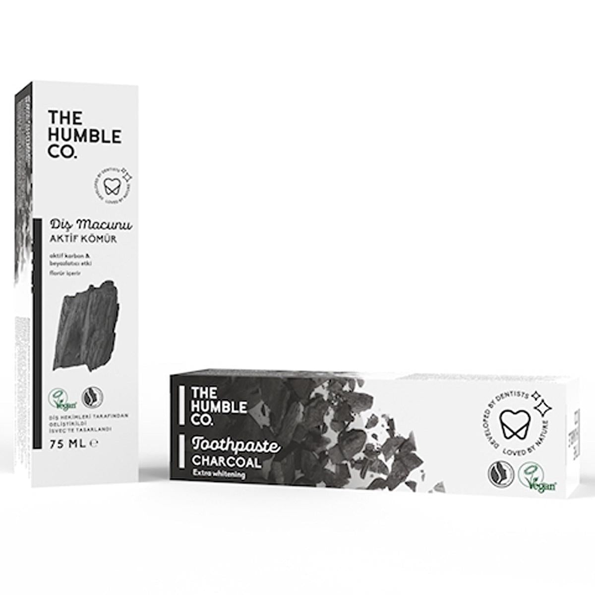 Humble Brush Charcoal Toothpaste 75ml - Natural Whitening, Vegan & Gluten-Free Oral Care