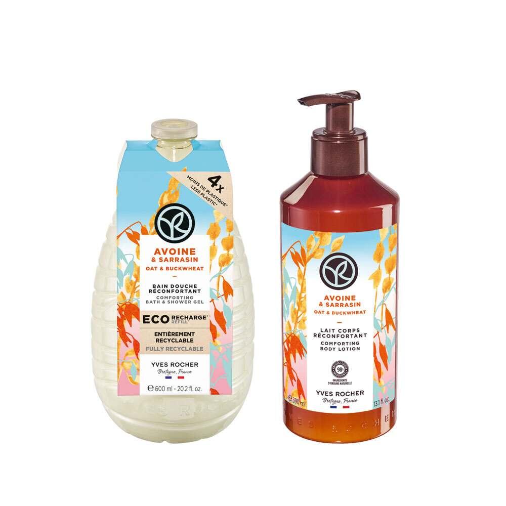 Oat & Buckwheat Refillable Shower Gel & Body Lotion Set - Eco-Friendly Moisturizing Skincare for Dry/Sensitive Skin