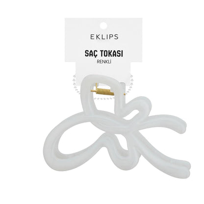 Eklips White Ribbon Claw Clip for Secure Hair Styling