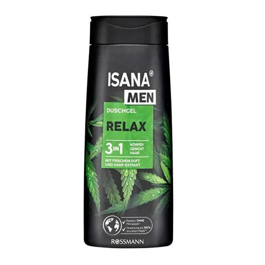 Isana Men 3-in-1 Shower Gel Relax - Vegan, Eco-Friendly Men's Grooming for Body, Face, and Hair