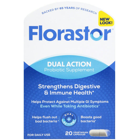 Florastor Dual Action Probiotic Supplement Vegetarian Capsules 20Ct