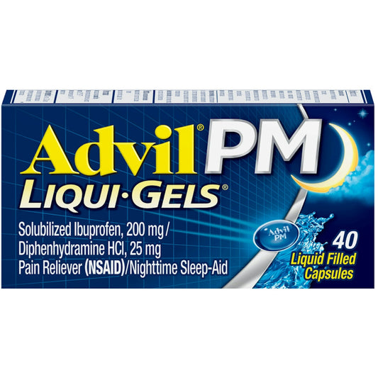 Advil PM Liqui-Gels Pain Reliever/Nighttime Sleep Aid Liquid Filled Capsules, 200mg Ibuprofen, 25mg Diphenhydramine