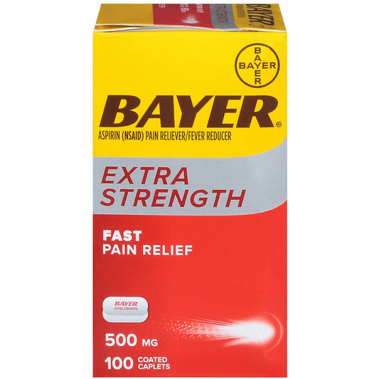 Bayer Extra Strength Aspirin 500mg Coated Caplets – Powerful Pain Relief, 100 ct