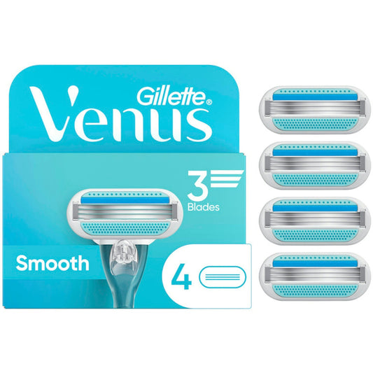 Gillette Venus Smooth Women's Razor Blade Refills, 3 Blades, 4 Count