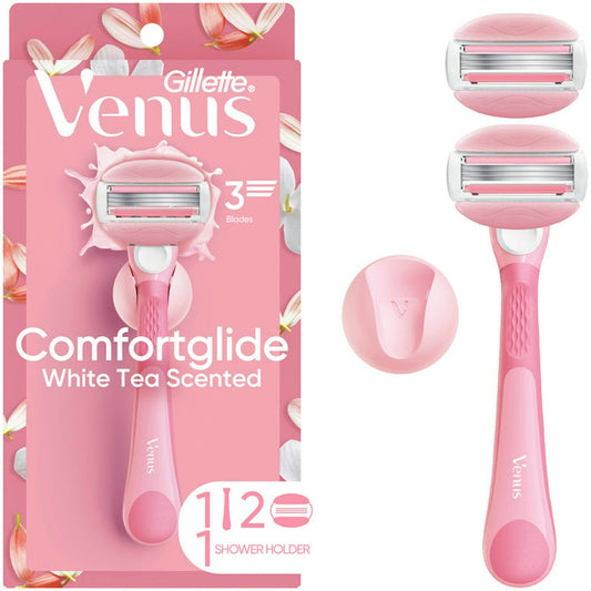 Gillette Venus ComfortGlide White Tea Women's Razor – 1 Handle + 2 Blade Refills