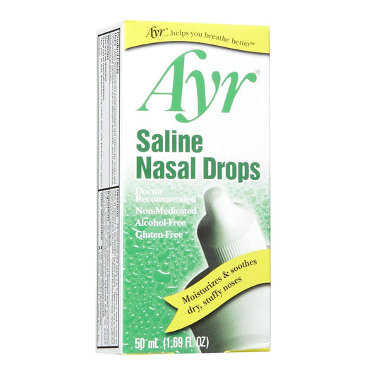Ayr Saline Nasal Drops, Non-Medicated Relief for Dry Nose, 50 mL (1.7 fl oz)