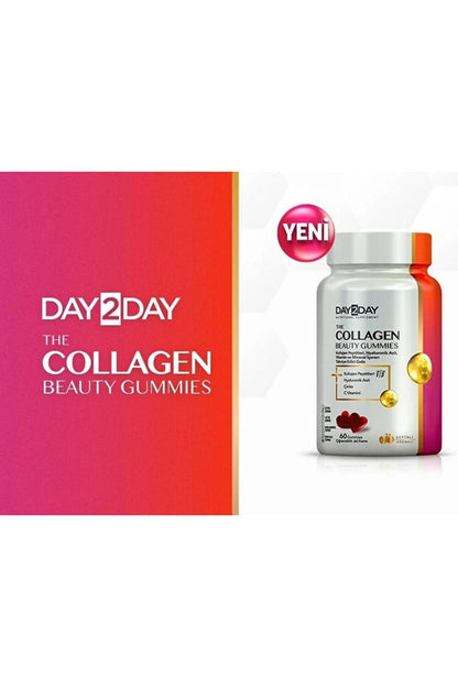 Day2Day Collagen Beauty Gummies - 60 Count Chewable Tablets with Hyaluronic Acid, Vitamin C & Zinc for Skin Health