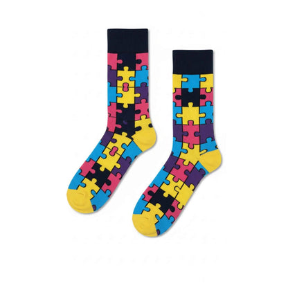 Carnaval Socks Puzzle Patterned Colorful Crew Socks - 1 Pair