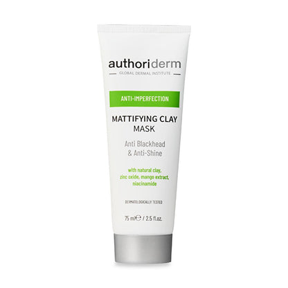 Authoriderm Clay Mask for Oily & Combination Skin: Natural Pore Tightening, Blackhead & Blemish Reduction - Mattifying Oil Control Face Mask