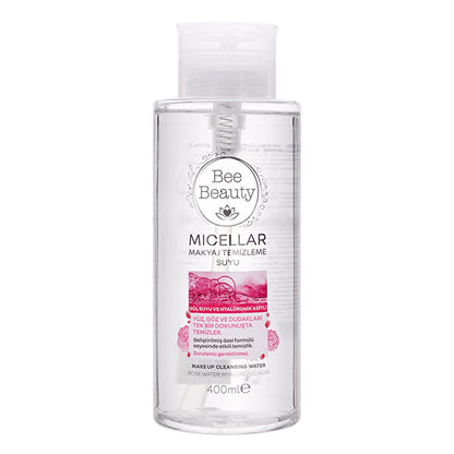 Bee Beauty Micellar Water - Rose & Hyaluronic Acid - Gentle Makeup Remover, Hydrating Face Cleanser, 400ml (13.53 fl oz)