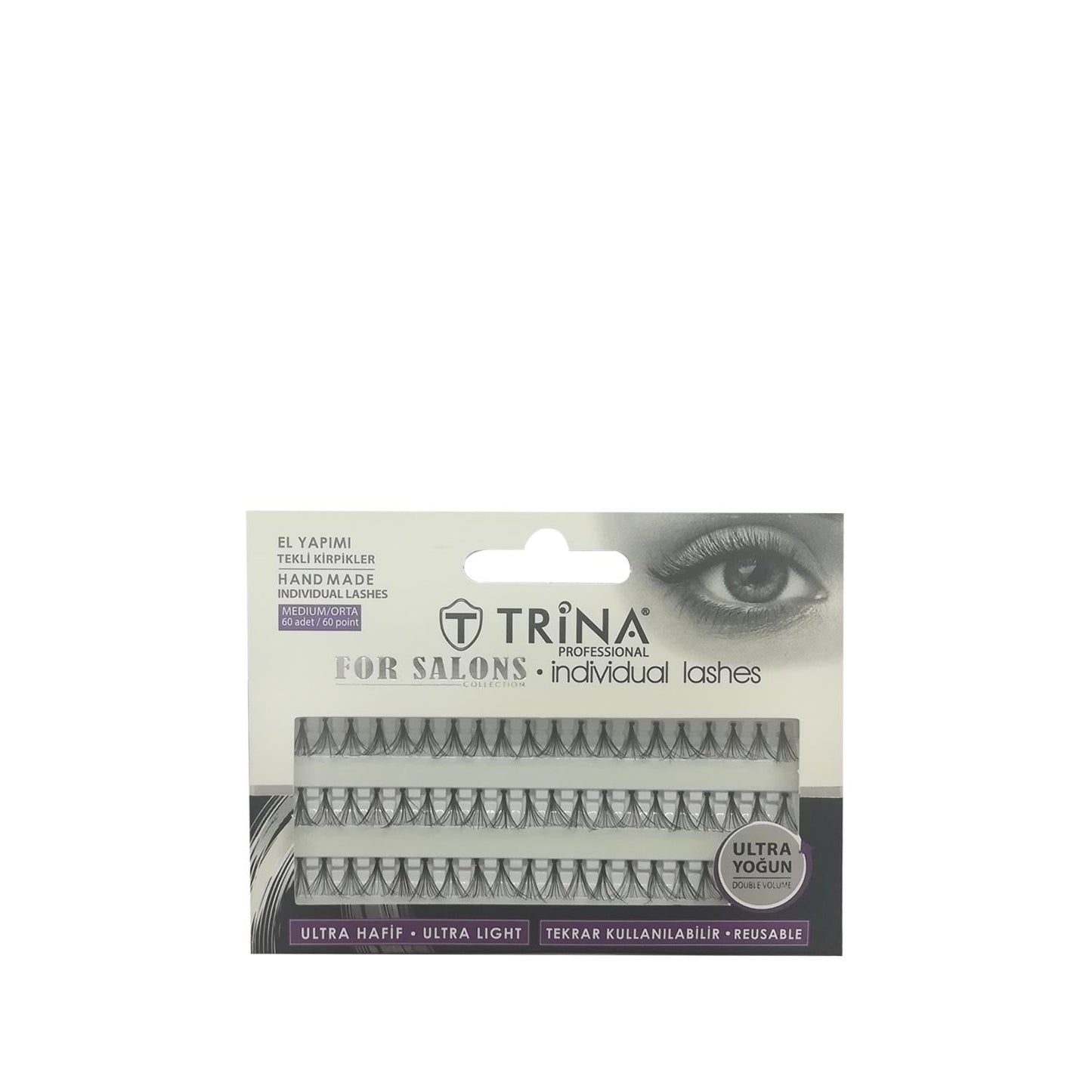 Trina Handmade Individual False Eyelashes - Medium, 60 Pieces, Enhances Natural Beauty