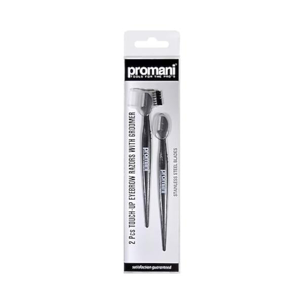 Promani PR-932 Eyebrow Razor Set with Comb & Brush Cap, 2-Pack