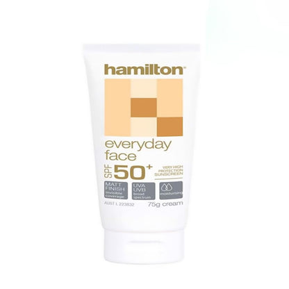 Hamilton Sunscreen Face Cream SPF50+ - Matte Finish, Non-Comedogenic, Moisturizing with Aloe Vera & Vitamin E