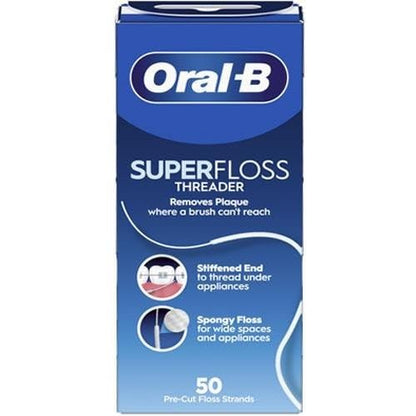 Oral-B Super Floss 50 Count - Effective Interdental Cleaning for Braces and Bridges