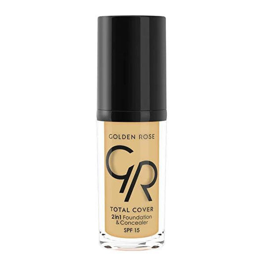 Golden Rose Total Cover 2-in-1 Foundation & Concealer - High Coverage, SPF 15, Vitamin E - 1.01 fl oz