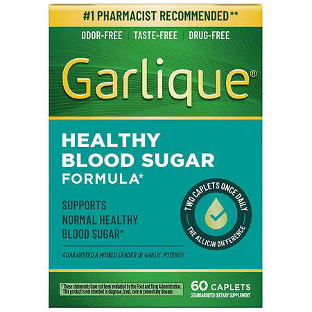 Garlique Healthy Blood Sugar Support Supplement - Odor-Free Garlic, 60 Caplets
