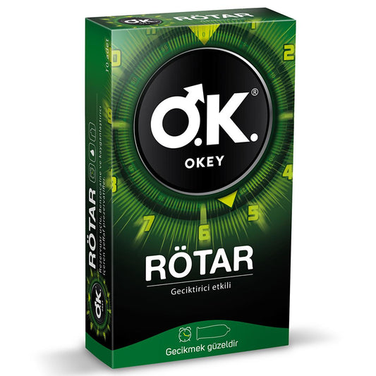 Okey Rötar Delayed Ejaculation Condoms - 10 Pack, Lubricated with Benzocaine for Enhanced Pleasure