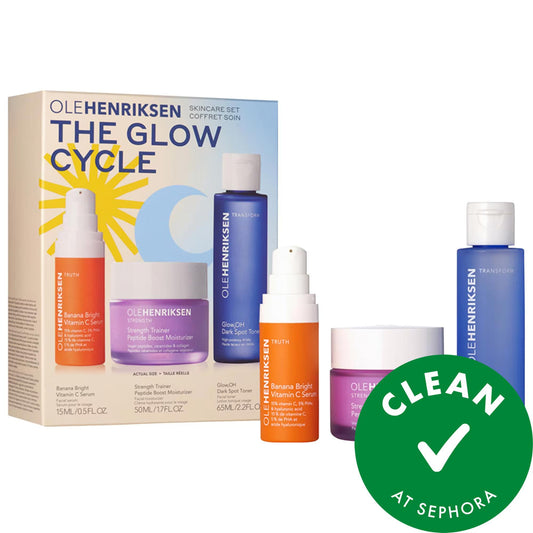 The Glow Cycle Skincare Set - 3-Step Vegan Anti-Aging Routine with Vitamin C Serum, Peptide Moisturizer, and AHA Toner